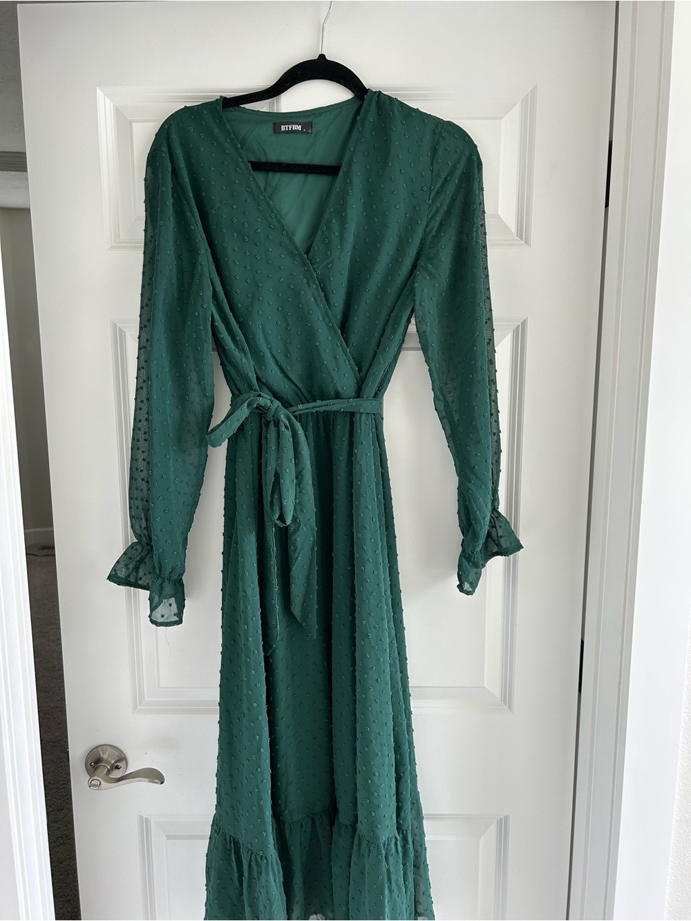 Green Swiss Dot Wrap Maxi Dress